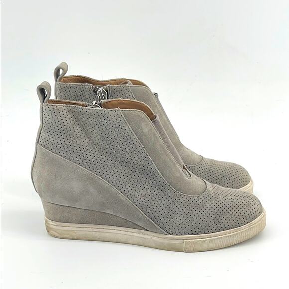 Linea Paolo suede side zip perforated hidden wedge sneakers sz 6.5M - Picture 1 of 8